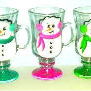 Snowman Irish Coffee Mug - Glass - Hand Painted -..