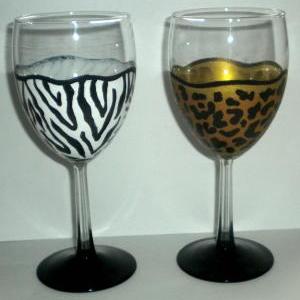 Wine Glasses - Safari Print - Animal Print - Zebra..