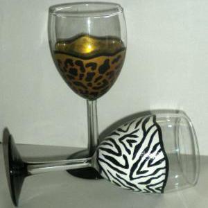 Wine Glasses - Safari Print - Animal Print - Zebra..