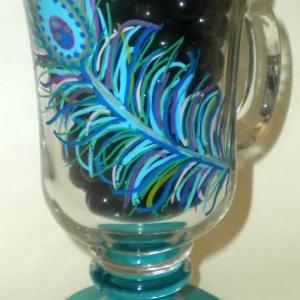Irish Coffee Mug - Glass - Handpainted - Peacock -..