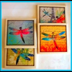 Coasters - Ceramic Tile - Set Of 4 - Dragonflies -..