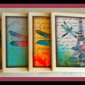 Coasters - Ceramic Tile - Set Of 4 - Dragonflies -..