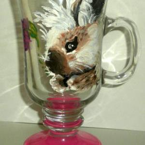 Glass Mug - Bunny - Rabbit - Handpainted - Irish..