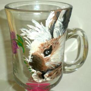 Glass Mug - Bunny - Rabbit - Handpainted - Irish..