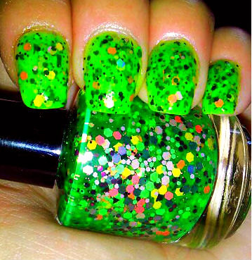 Glow-in-the-dark Fluorescent Green Glitter Halloween Nail Polish - - Hand Blended - Zombie