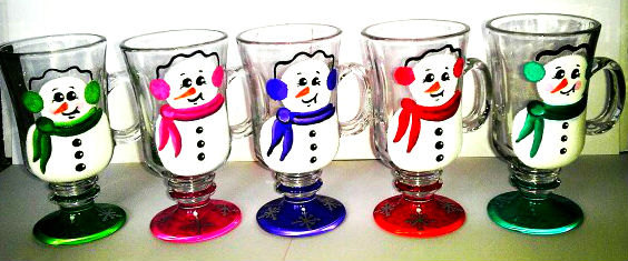 Snowman Irish Coffee Mug - Glass - Hand Painted - Winter - Choose Color