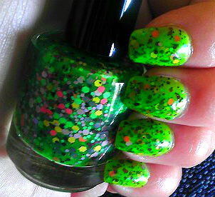 Halloween Nail Polish - Glow-in-the-dark - Zombie - Fluorescent Green Glitter Nail Laquer - - 0.5 Oz Full Sized Bottle
