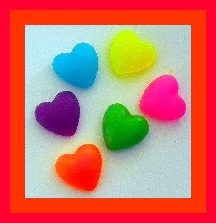 Soap - Puffy Hearts In Neon Colors - 12 Soaps - Weddings, Party Favors - Bridal Showers