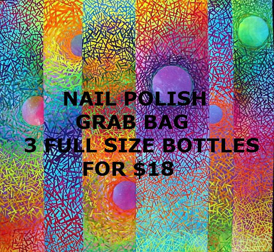 Nail Polish Grab Bag - 3 Full Size Bottles Chosen At Random - Custom Blended Glitter Nail Polish Lacquer - 0.5 Oz Full Sized Bottles