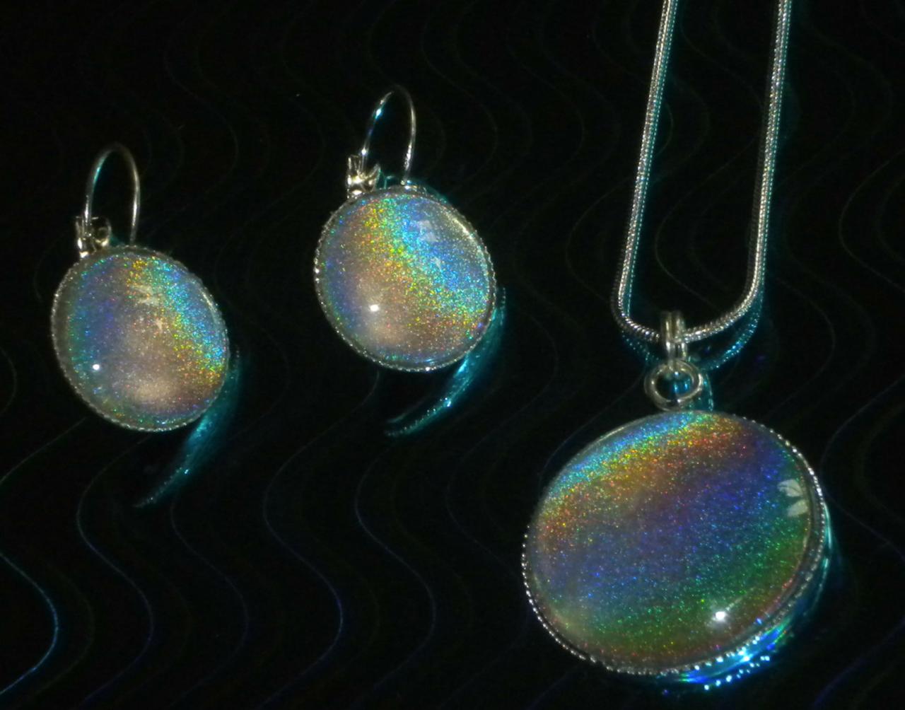 Spectraflair Holographic Nail Polish Necklace And Earrings Set - Made With Custom Nail Polish