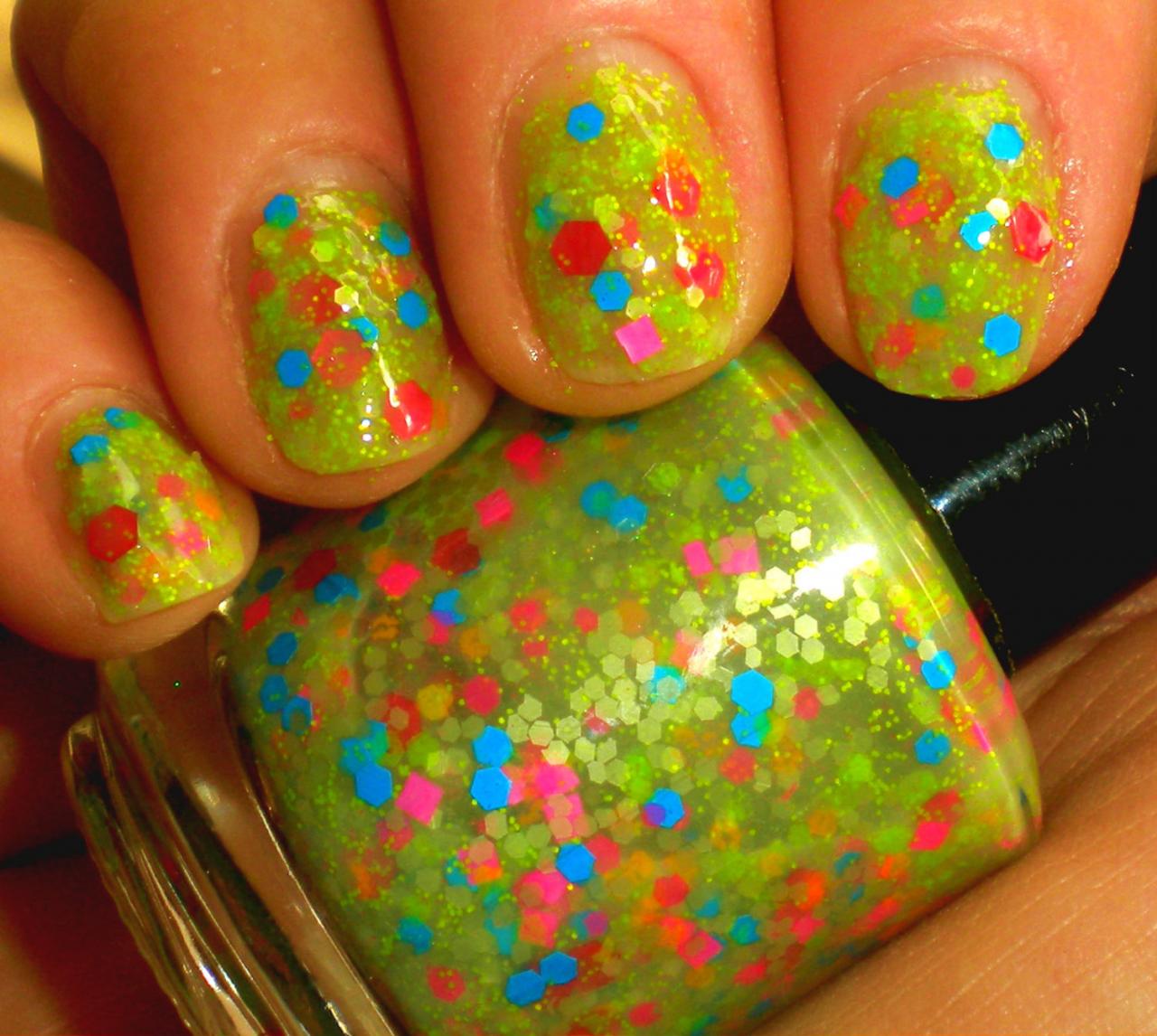 Neon Glitter Nail Polish - - Pokey Dotty - Custom Blended Polish/lacquer - 0.5 Oz Full Sized Bottle