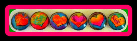 Magnets - Set Of 6 - Hearts - Heart Magnet - Love - 1 Inch Domed Glass Circles