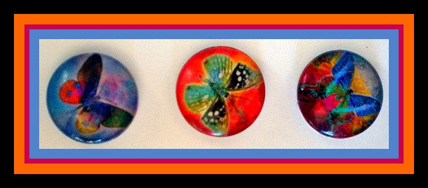 Magnets - Butterflies - Magnet Set Of 3 -1 Inch Domed Glass Circles