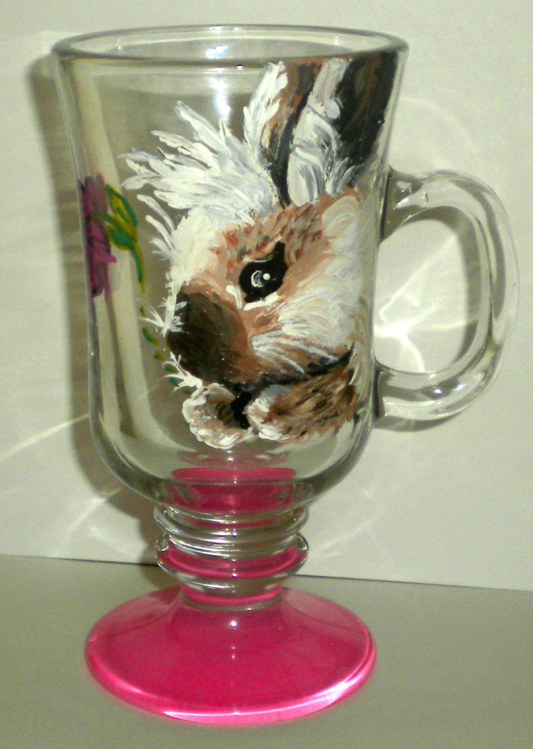 Glass Mug - Bunny - Rabbit - Handpainted - Irish Coffee Mug - One-of-a-kind