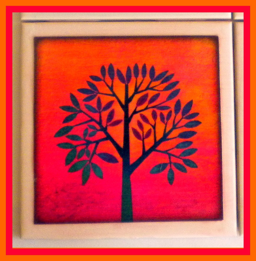 Coaster - Ceramic Tile - Tree - Pink - Orange